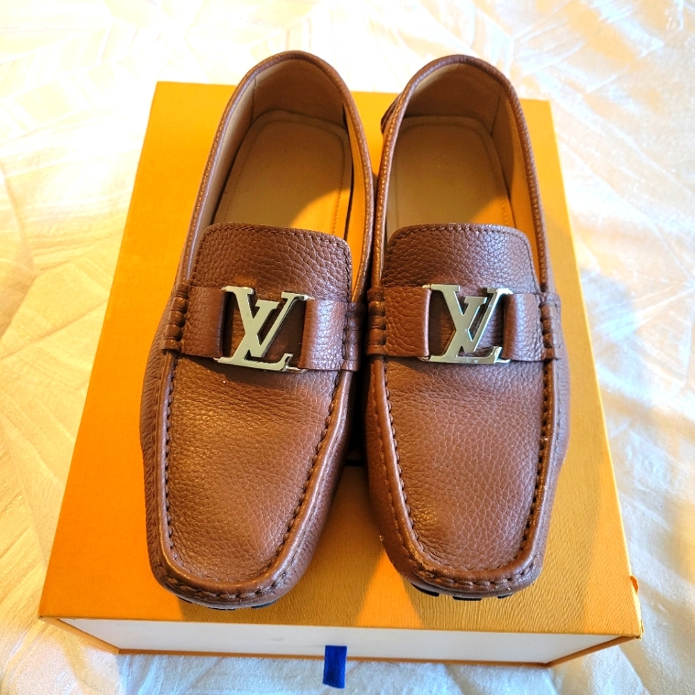 Authentic Louis Vuitton Men's Monte Carlo Moccasin Brown Leather Loafers Size 10